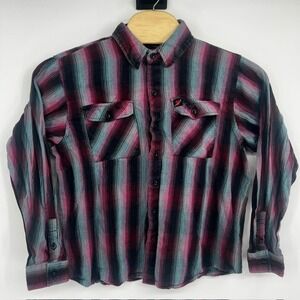 Milwaukee Leather Men's XL Pink,Teal, Black Plaid Flannel Button Down Shirt